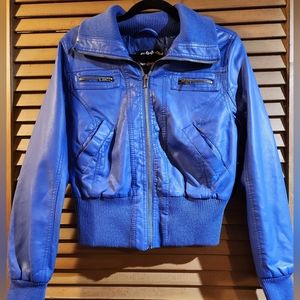 Faux leather bomb jacket Indigo Blue